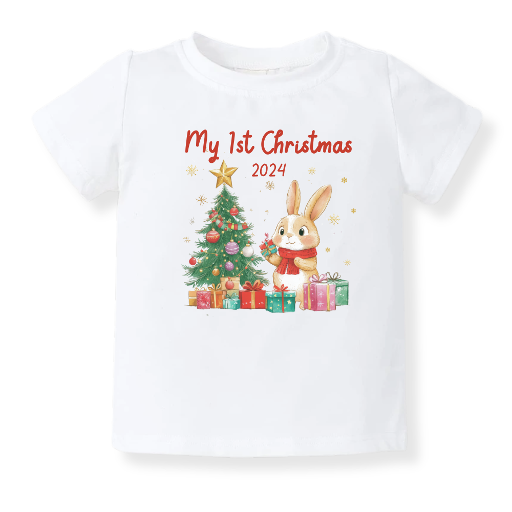 My First Christmas 2025 Baby Bodysuit, Kids & Toddler T-Shirt – Cute Bunny Outfit