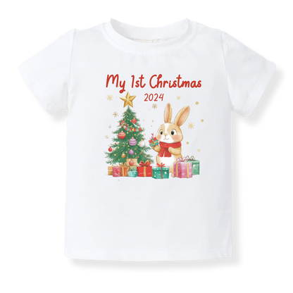 My First Christmas 2025 Baby Bodysuit, Kids & Toddler T-Shirt – Cute Bunny Outfit