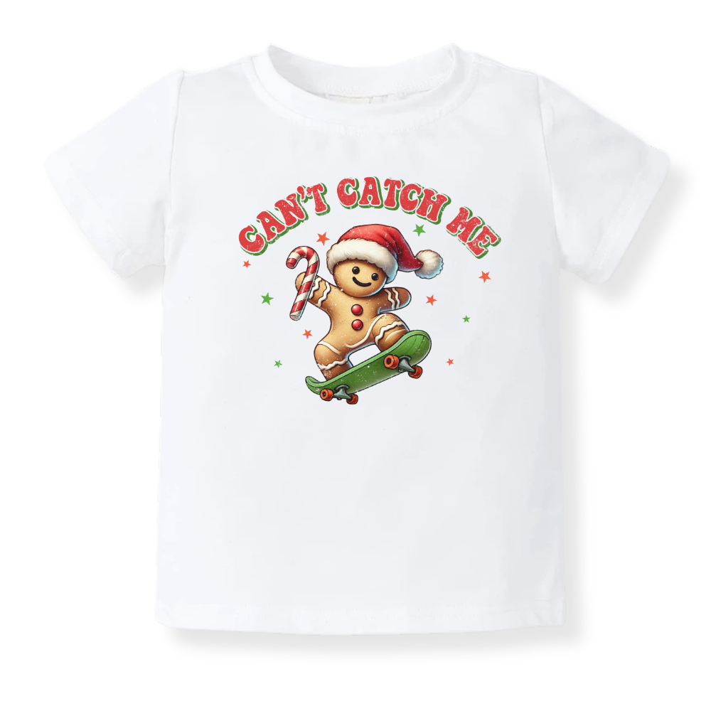 Can't Catch Me Tshirt Christmas Baby Bodysuit, Kids & Toddler T-Shirt – Doughmie Cookie Xmas Outfit