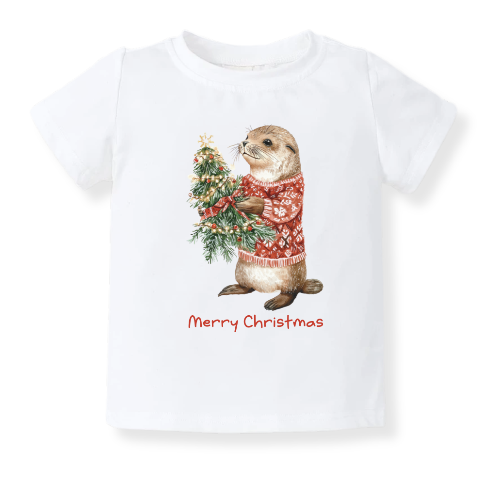 Cute Otter Merry Christmas Baby Bodysuit, Kids & Toddler T-Shirt – Otter Christmas Outfit