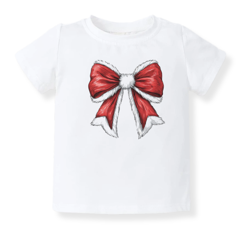 Red Bow Christmas Baby Bodysuit, Kids & Toddler T-Shirt – Xmas Outfit for Girls Shirt Cute Bow