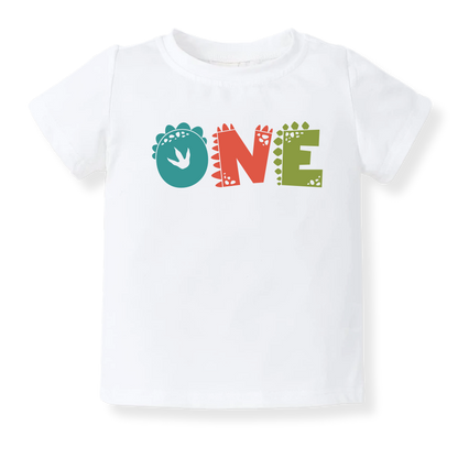 "ONE" Dinosaur Baby Onesie, 1st Birthday Toddler T-Shirt, Cute Dinosaur Birthday Outfit for Kids, Boys & Girls, First Birthday Shirt