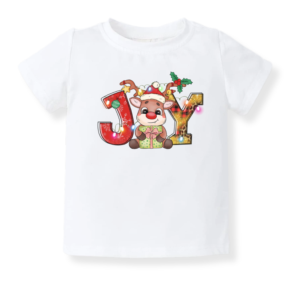 JOY Christmas Baby Bodysuit, Reindeer Kids & Toddler T-Shirt – Holiday Outfit for Boys and Girls