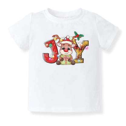 JOY Christmas Baby Bodysuit, Reindeer Kids & Toddler T-Shirt – Holiday Outfit for Boys and Girls