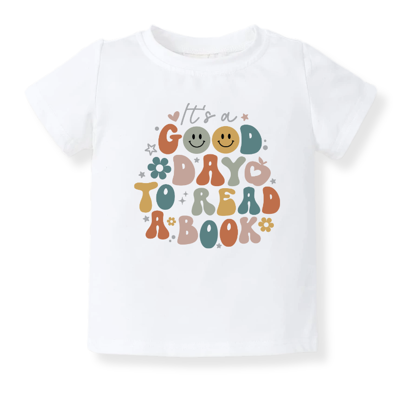 It's A Good Day to Read a Book Tshirt for Kids Shirt Retro Baby Bodysuit, Flower School Tshirt