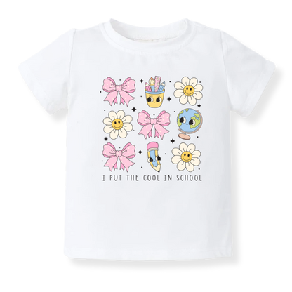 I Put the Cool in School Tshirt, Cute Kids T-Shirt & Toddler Tee Trendy Back-to-School Outfit for Girls