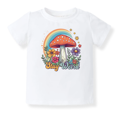 Retro Mushroom Rainbow Baby Bodysuit – Stay Weird Kids T-Shirt & Toddler Tee – Fun & Unique Outfit