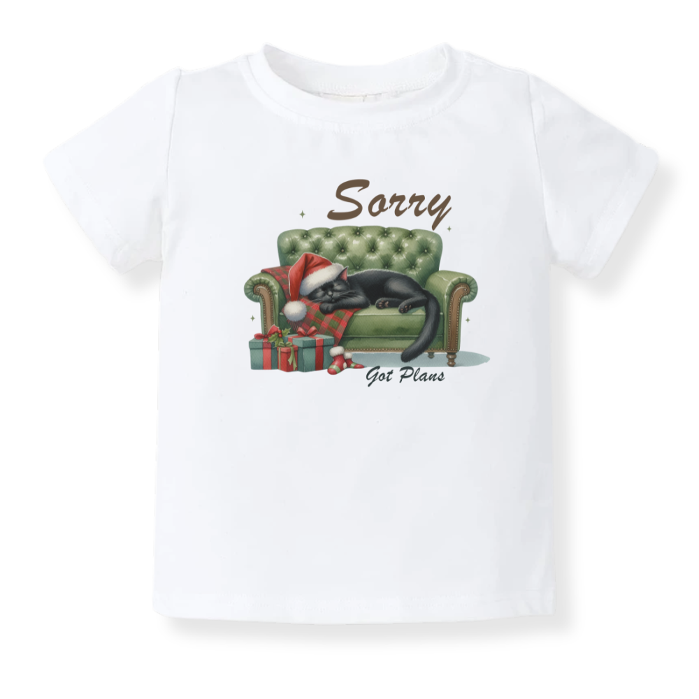 Sorry Got Plans Cat Christmas Baby Bodysuit Funny Tshirt for Kids Toddler Tee Christmas Gift for Baby Clothes