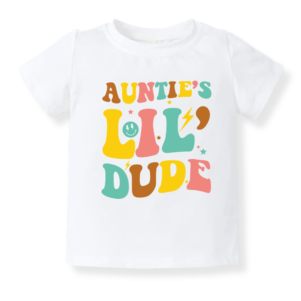 Auntie's Lil Dude Baby Bodysuit Toddler & Kids T-Shirt, Gift for Nephew Tshirt Cute Boys Clothes