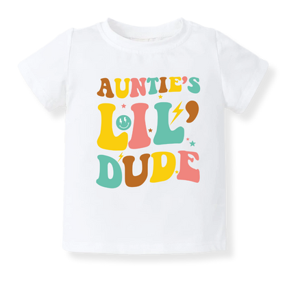 Auntie's Lil Dude Baby Bodysuit Toddler & Kids T-Shirt, Gift for Nephew Tshirt Cute Boys Clothes