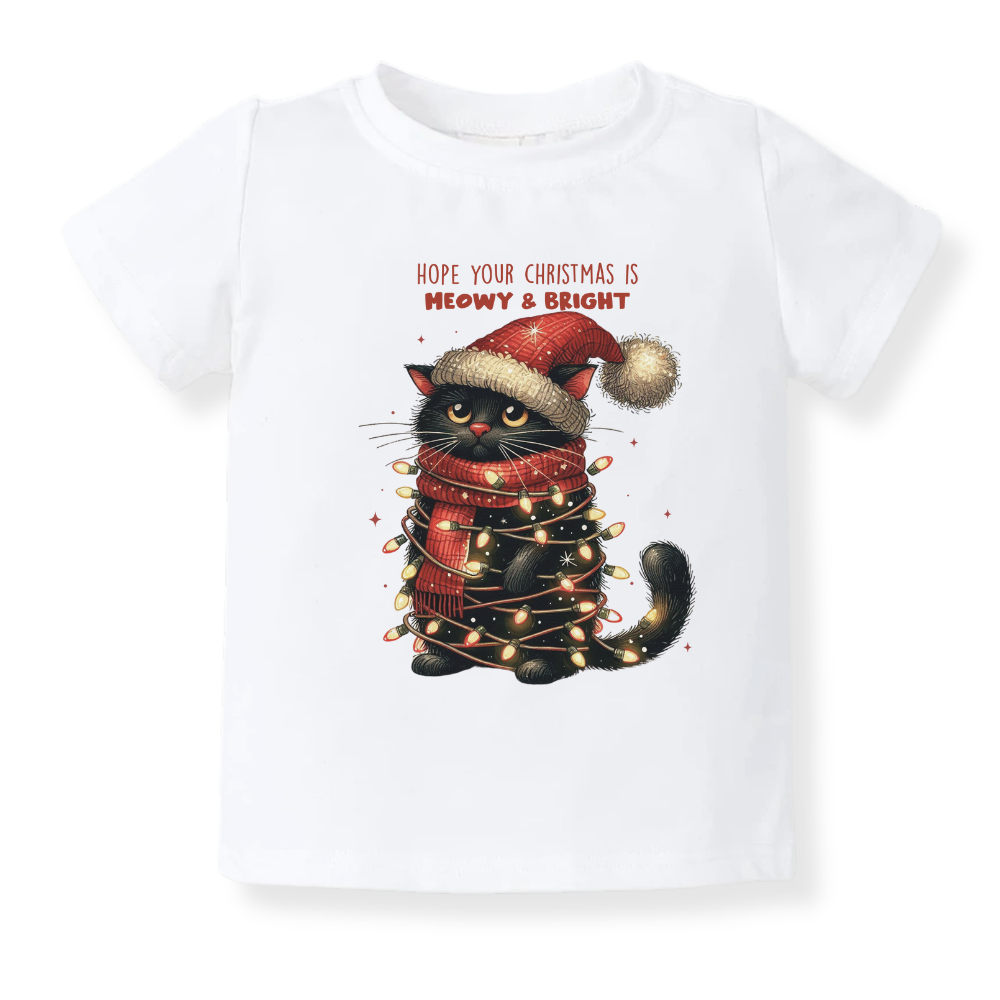 Meowy and Bright Christmas Baby Bodysuit, Kids & Toddler T-Shirt – Cat Clothes Funny Christmas Outfit