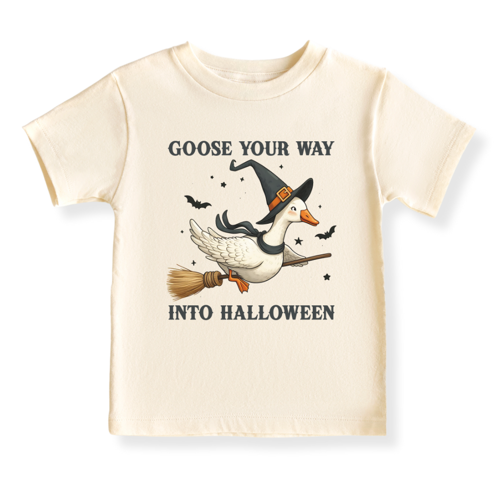 Goose Your Way Into Halloween Shirt Baby Bodysuit with Goose Design Toddler Halloween T-Shirt Kids Halloween Goose Shirt Goose on Broom Halloween Outfit Baby Halloween Bodysuit Cute Halloween Outfit