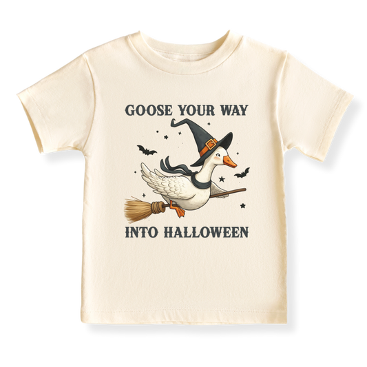 Goose Your Way Into Halloween Shirt Baby Bodysuit with Goose Design Toddler Halloween T-Shirt Kids Halloween Goose Shirt Goose on Broom Halloween Outfit Baby Halloween Bodysuit Cute Halloween Outfit