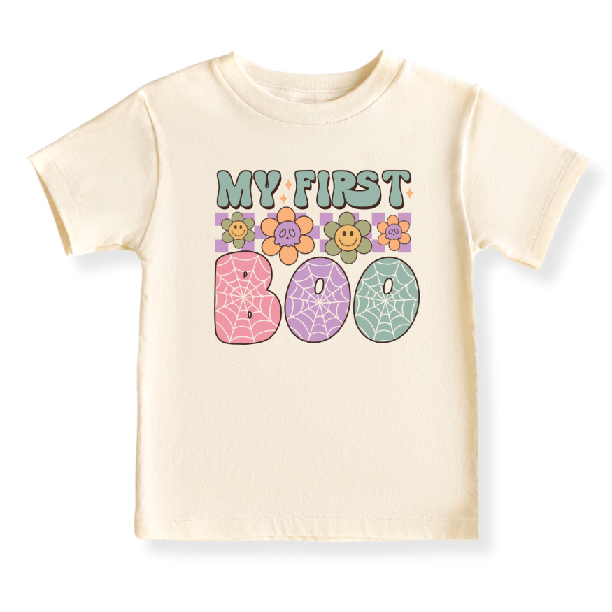 My First Halloween Baby Bodysuit, Halloween Toddler & Kids T-Shirt - 'My First Boo' Cute Ghost Graphic Tee