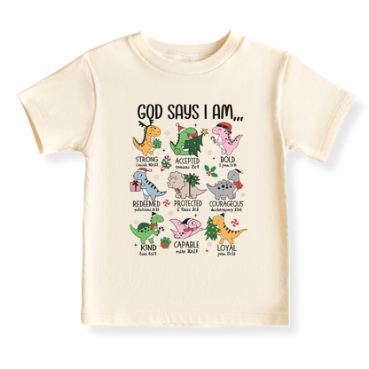 God Says I am Dinosaurs Baby Bodysuit, Cute Tshirt for Kids, Cute Christmas Dino Outfit