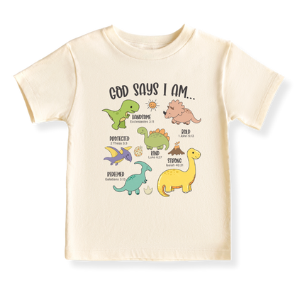 God Says I Am Dinosaur Baby Bodysuit – Dino Kids T-Shirt Toddler Tee, Religious Inspirational