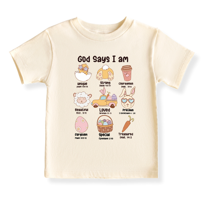 God Says I am Easter Baby Bodysuit Inspirational Tshirt for Kids Toddler Tee Baby Girl Outfit Spring Tee