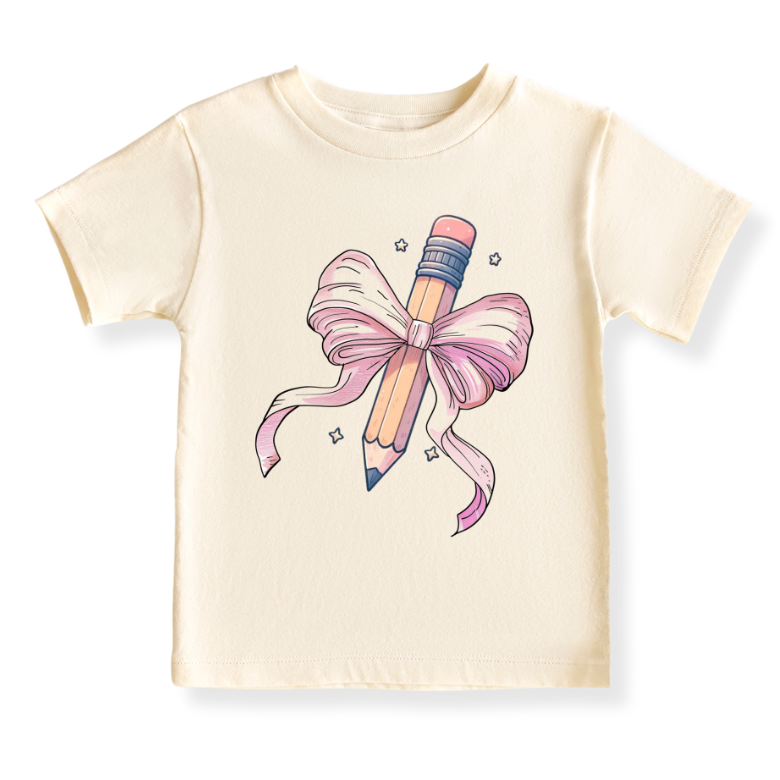 Cute Pink Bow Pencil Girls Tshirt – Kids T-Shirt & Toddler Tee for Back-to-School Trendy Outfit