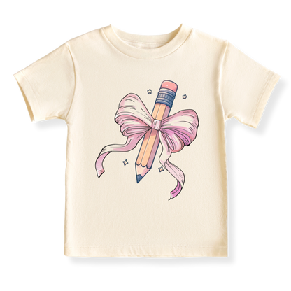 Cute Pink Bow Pencil Girls Tshirt – Kids T-Shirt & Toddler Tee for Back-to-School Trendy Outfit