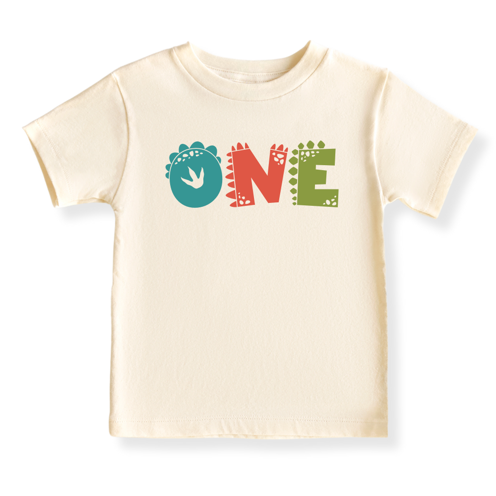 "ONE" Dinosaur Baby Onesie, 1st Birthday Toddler T-Shirt, Cute Dinosaur Birthday Outfit for Kids, Boys & Girls, First Birthday Shirt