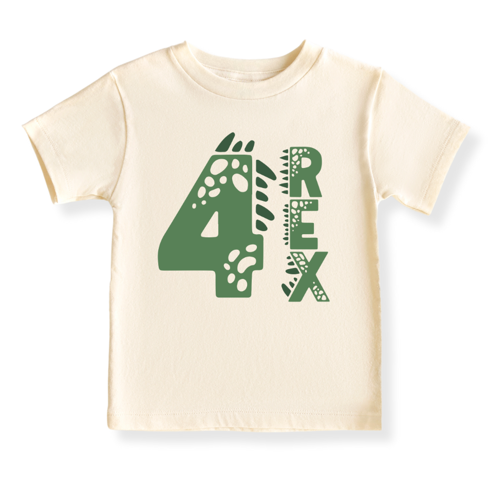Four Rex Brithday Tshirt for Kids, 4th Birthday Outfit for Boys Shirt, Dinosaur Tshirt T-Rex Tee