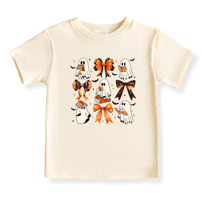 Cute Halloween Baby Bodysuit, Ghost Reading Books Halloween Toddler & Kids T-Shirt, Cute Bows Girl Tee