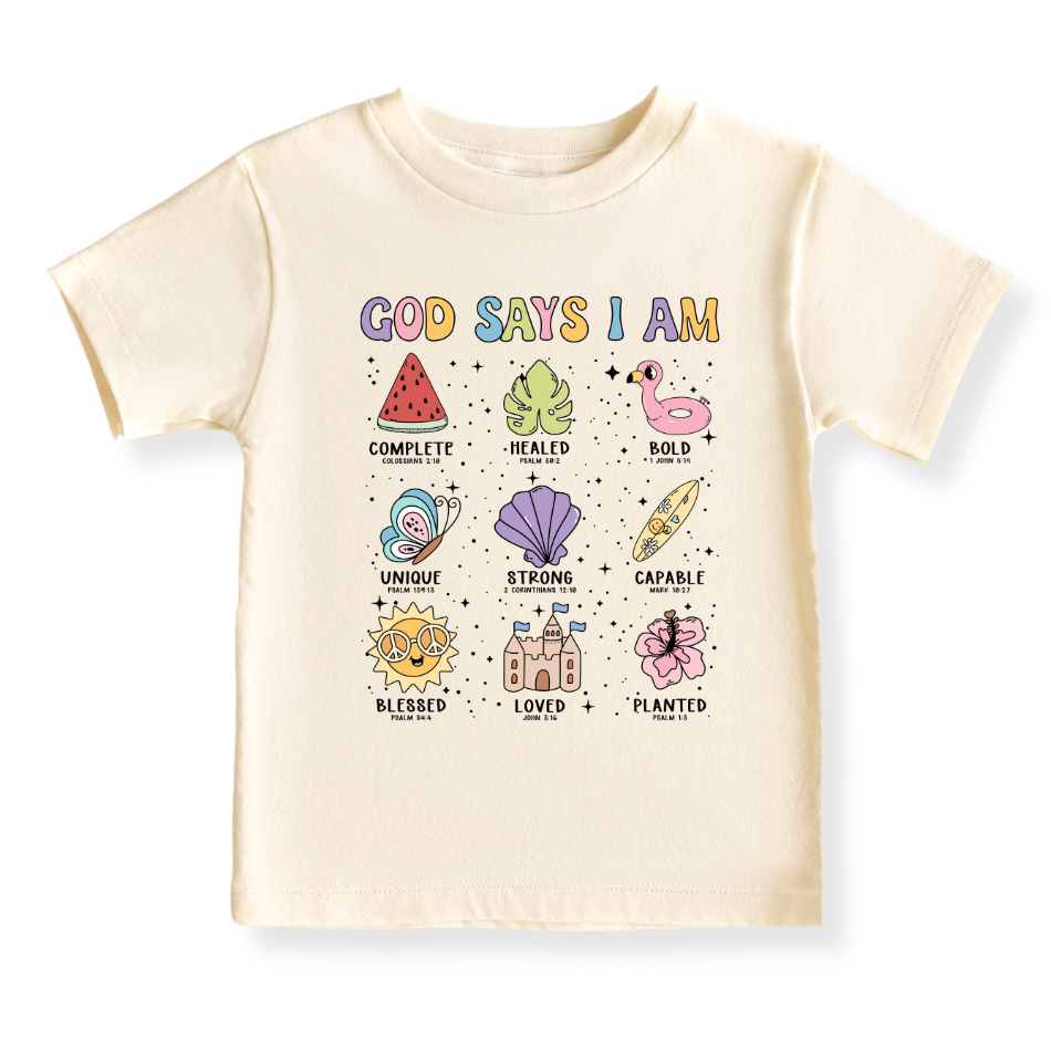 God Says I am Beach Baby Bodysuit Inspirational Tshirt for Kids Toddler Tee Baby Girl Outfit Summer Tee