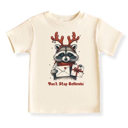 Don't Stop Believing Tshirt Christmas Baby Bodysuit, Kids & Toddler T-Shirt – Funny Racoon Outfit