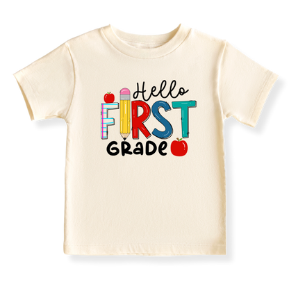 Hello First Grade Tshirt Cute Kids T-Shirt Toddler Tee, Back-to-School Outfit