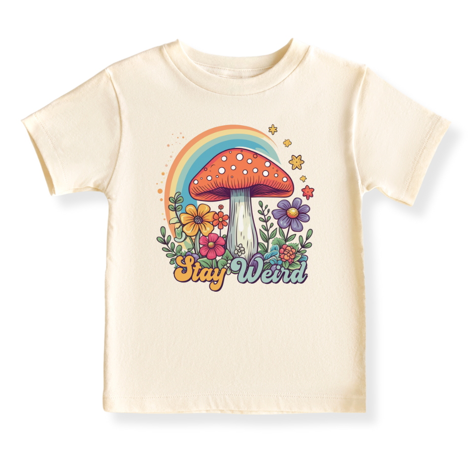 Retro Mushroom Rainbow Baby Bodysuit – Stay Weird Kids T-Shirt & Toddler Tee – Fun & Unique Outfit