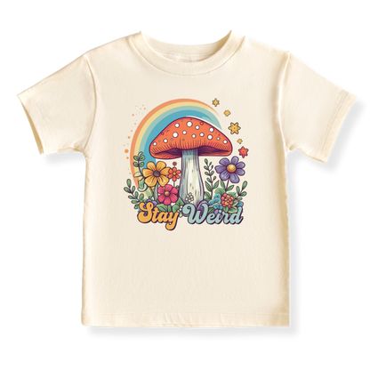 Retro Mushroom Rainbow Baby Bodysuit – Stay Weird Kids T-Shirt & Toddler Tee – Fun & Unique Outfit