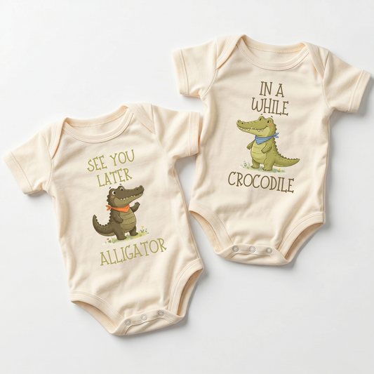 sibling set, matching siblings, alligator shirt, crocodile shirt, see you later alligator, in a while crocodile, baby bodysuit, kids tshirt, kids sweater, sibling gift, baby shower gift, matching outfits, toddler shirt, big sibling little sibling, sibling reveal, gender neutral, family matching, funny kids shirt, cute kids gift, Blue Robyns