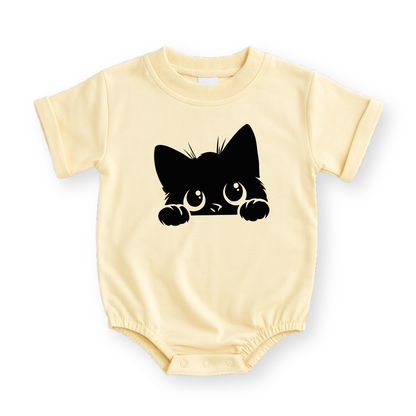 Black Cat Baby Romper - Cotton Baby Bodysuit