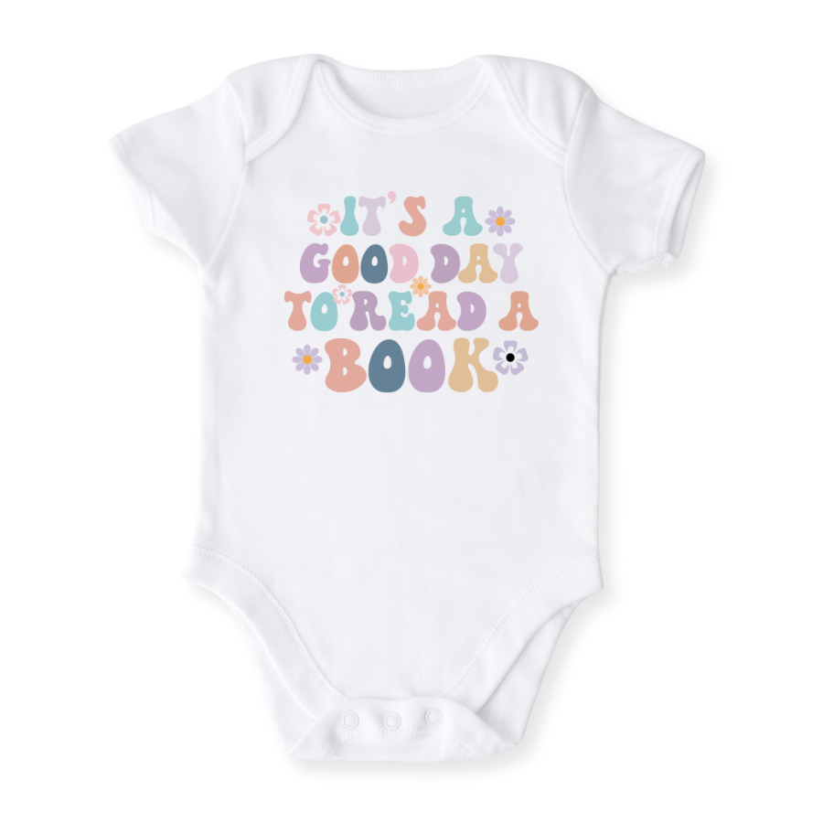 It's a Good Day to Read a Book Retro Girl Tshirt, Inspirational Tee for Baby Girl Bodysuit, Retro Flower Shirt