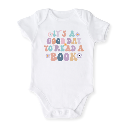 It's a Good Day to Read a Book Retro Girl Tshirt, Inspirational Tee for Baby Girl Bodysuit, Retro Flower Shirt