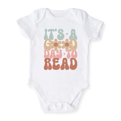 It's a Good Day to Read Retro Girl Tshirt, Inspirational Tee for Baby Girl Bodysuit, Retro Flower Shirt