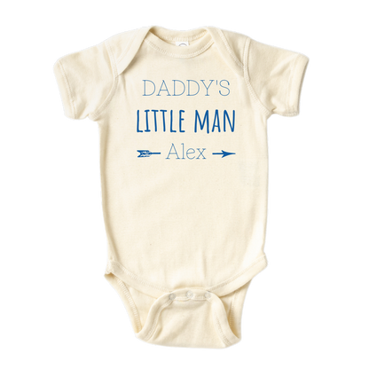 Natural Onesie with customizable name option and the text 'Daddy's Little Man'.