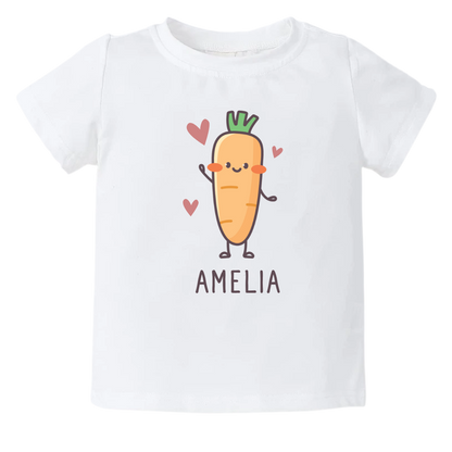 Baby Onesie for Baby Gift for Newborn Gift Custom Baby Name with a cute carrot design, customizable with names.