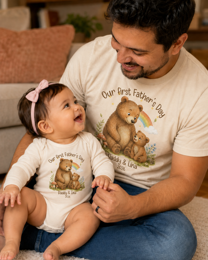Our First Father's Day Baby Bodysuit, Baby Bear Daddy and Me Matching Outfit