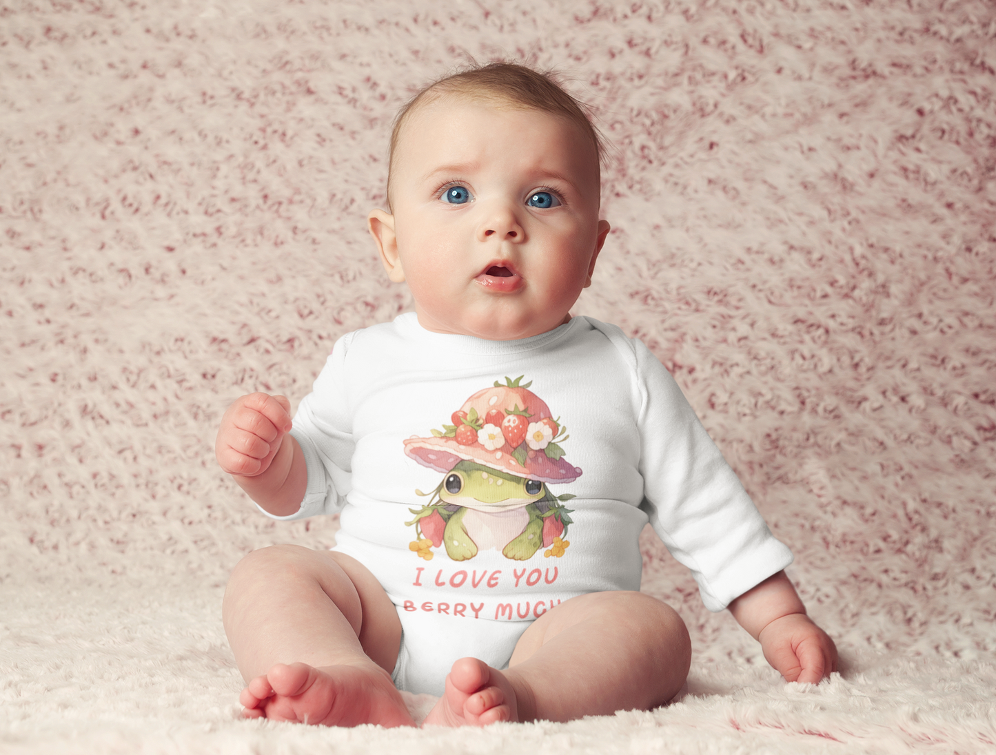 I Love You Berry Much Baby Bodysuit - Strawberry Frog Graphic Tee