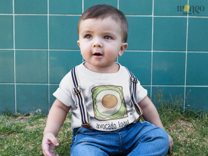 Cute avocado toast graphic printed on baby bodysuit, kids’ shirts, sweaters, and unisex adult T-shirts.
