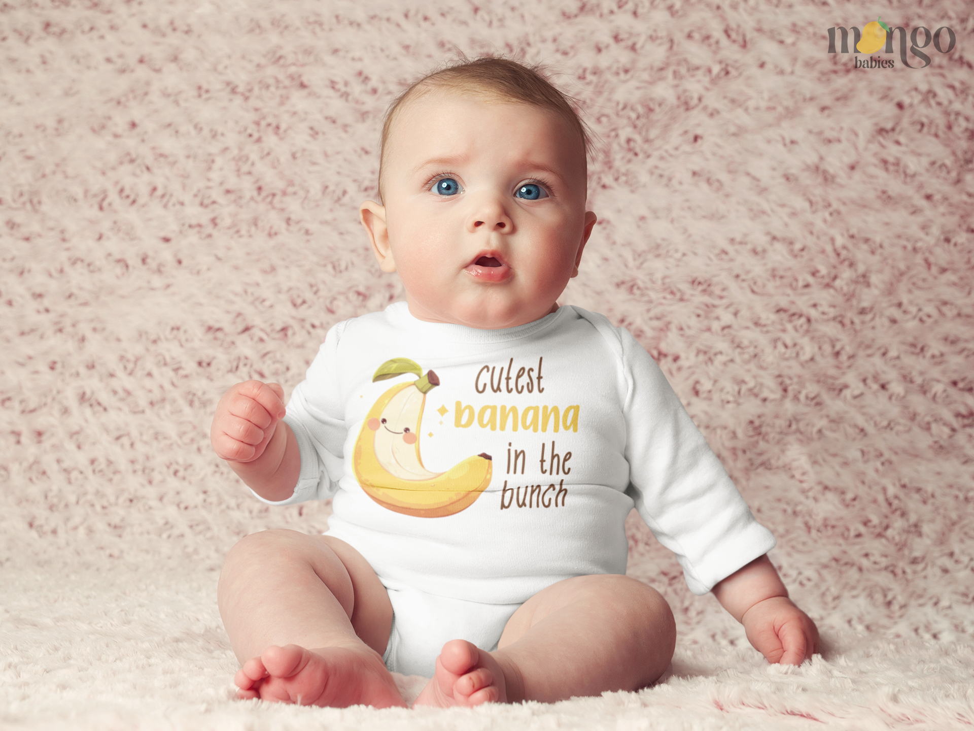 Adorable "Cutest Banana in the Bunch" design on baby bodysuits, kids’ and adult shirts. Soft, comfy, and perfect for playful matching outfits or gifts.
