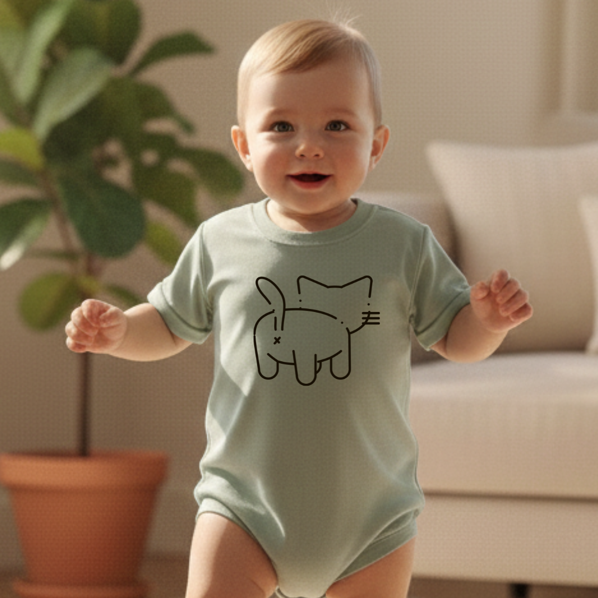 Minimalist Cat Baby Romper - Cotton Baby Bodysuit