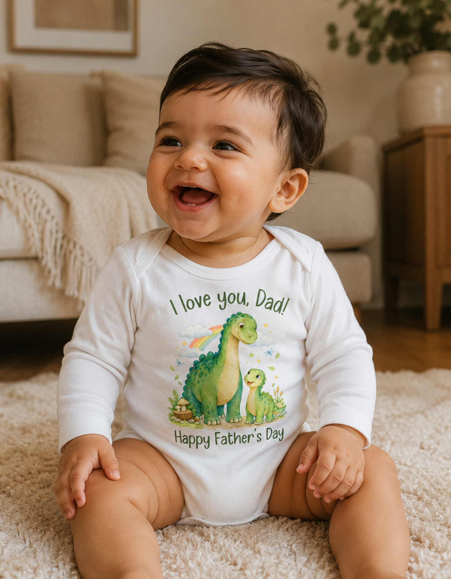 I Love You Dad - Happy Father's Day Dinosaur Baby Bodysuit - Family Outfit