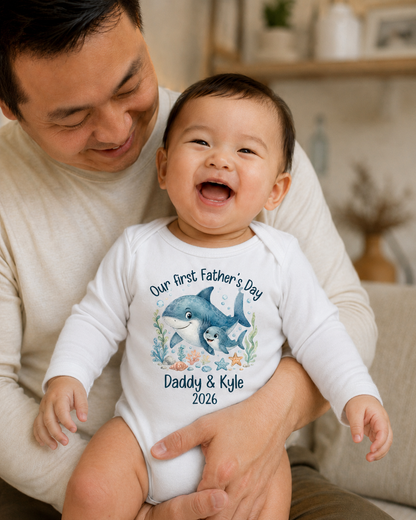 Our First Father's Day Baby Bodysuit, Shark Daddy and Me Matching Outfit