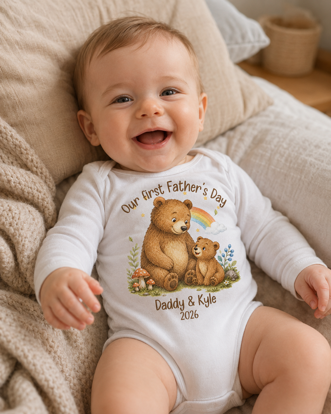 Our First Father's Day Baby Bodysuit, Baby Bear Daddy and Me Matching Outfit