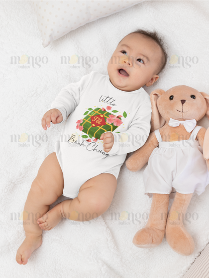 Little Banh Chung Lunar New Year printed design on baby onesie, toddler t-shirt, kids t-shirt, unisex adult shirt, and children’s sweatshirt