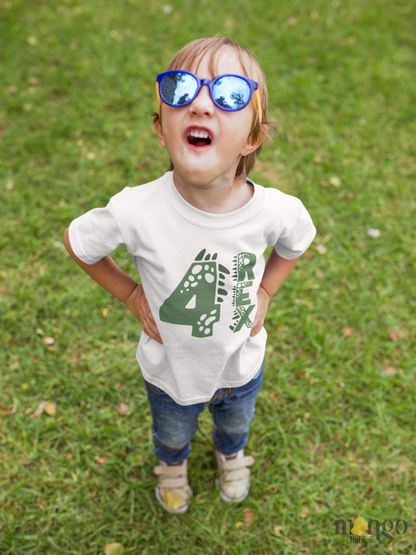 4 REX dinosaur 4th birthday shirt for kids, toddlers, baby bodysuit, and family matching outfit